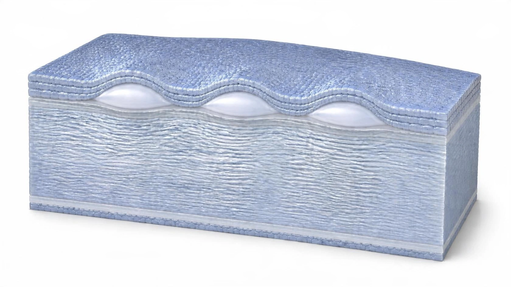 Cutaway of the cornea with smooth, raised bluish-white nodules bulging up under the surface layer